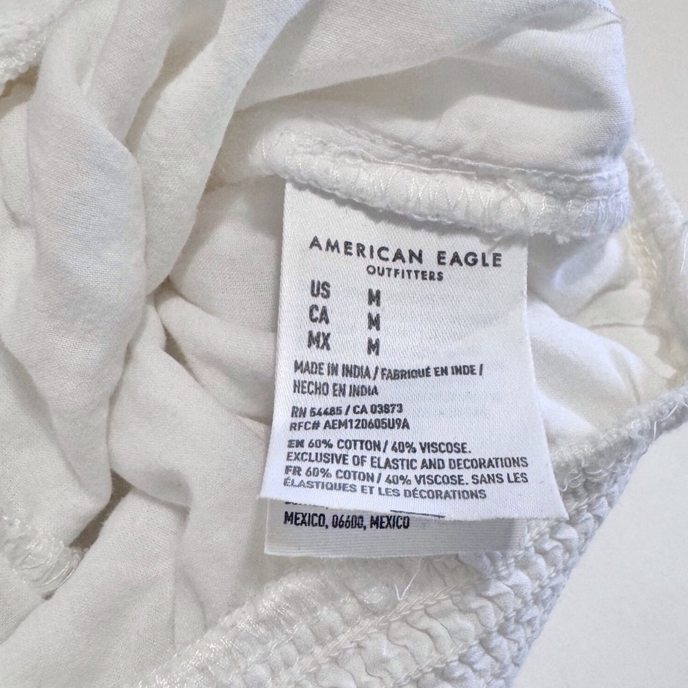 American Eagle Puff Sleeve Eyelet Bubble Blouse Size Medium White - Picture 5 of 6